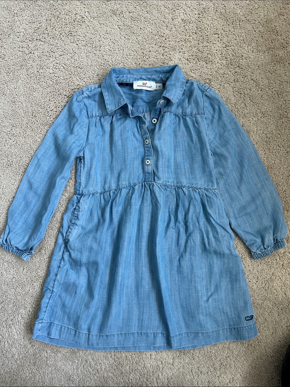 Vineyard Vines Girls' Light Blue Chambray Shirt Dress with Collar, XS